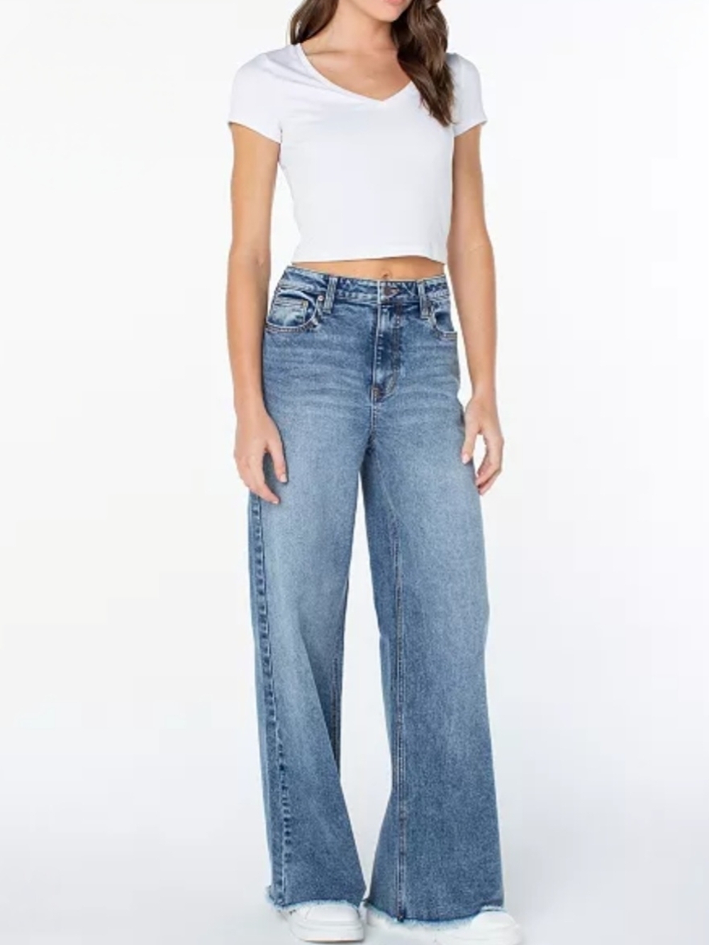 BCBGeneration Women's Wide-Leg High-Rise Jeans in Medium Blue
